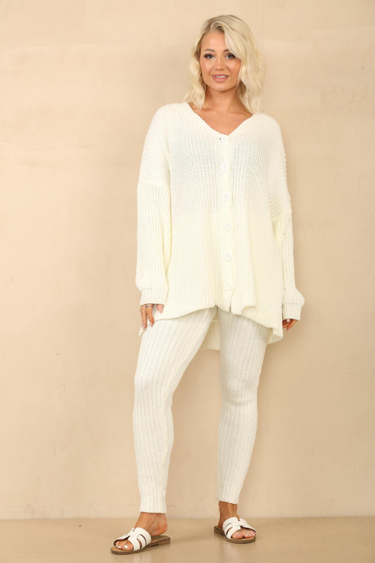 Ensemble en Laine blanc avec Pantalon 6 Boutonnés