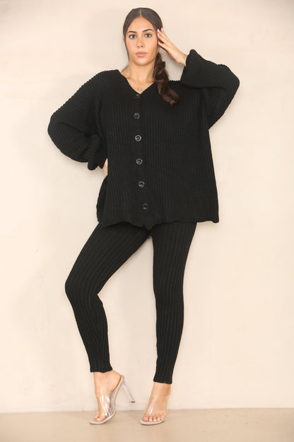 Ensemble en Laine Noir avec Pantalon 6 Boutonnés